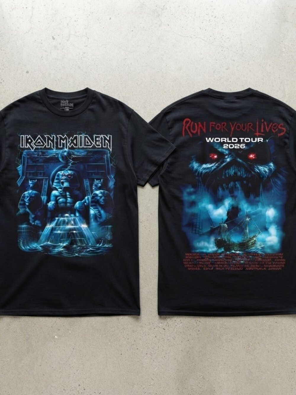 Iron Maiden Run For Your Lives World Tour 2026 Black T-Shirt S-4XL